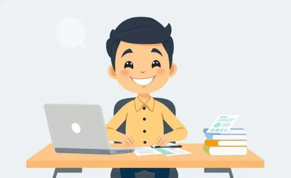Illustration of a confident person handling finances at a desk