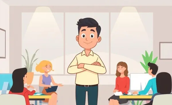 A confident person addressing a group calmly at work