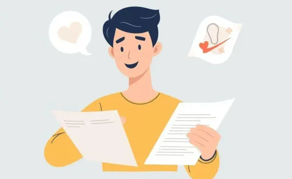 Illustration of a person confidently navigating health insurance documents