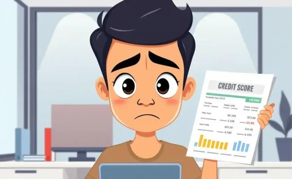 A person looking puzzled at a credit score report.