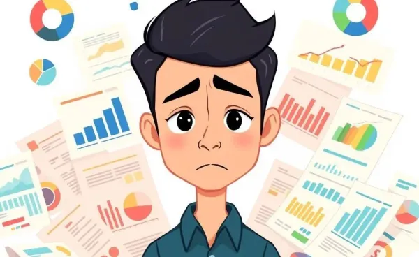 A person surrounded by financial documents looking confused.