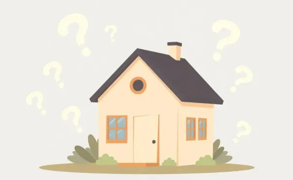 A cartoon-style house with question marks around it to depict confusion about insurance coverage