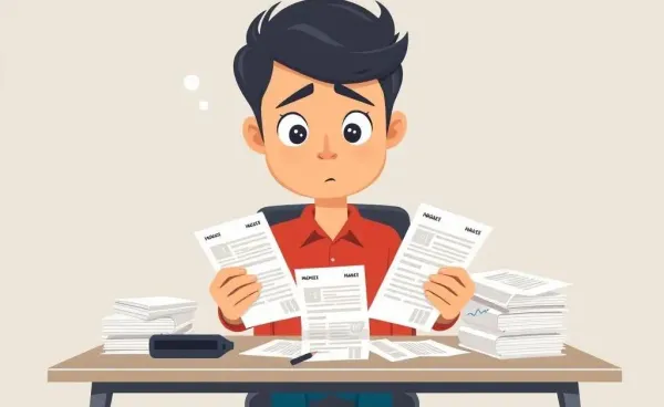 A confused person holding insurance documents at a desk
