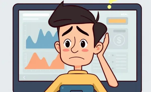 A person looking confused at a financial dashboard on their computer