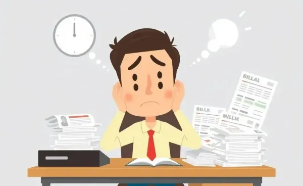 An illustration of a person looking confused at a pile of medical bills