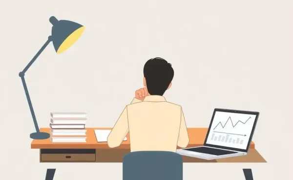 A contemplative person reviewing financial documents at a desk