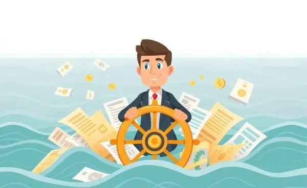 Illustration of a person navigating financial documents, symbolizing protection.