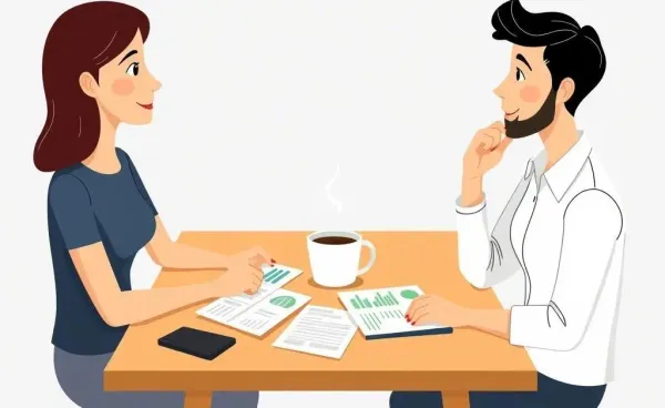 Illustration of two people discussing financial protections.