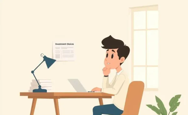 Person contemplating financial options at a desk in a cozy room