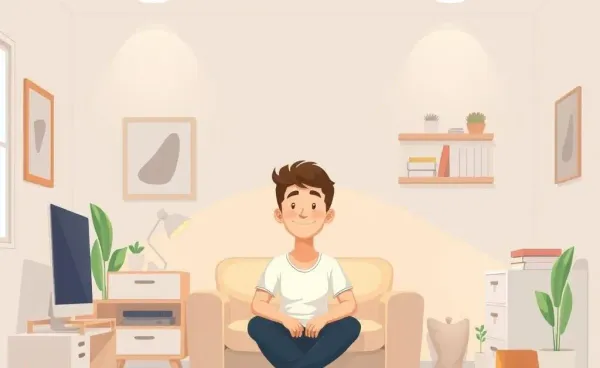 Person enjoying a simple and tidy room as they reflect on life