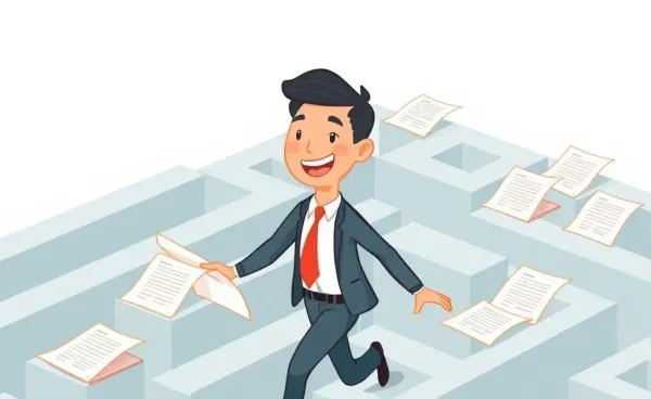 Business owner navigating a maze of insurance documents