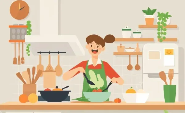 A warm and inviting kitchen with someone cooking a meal