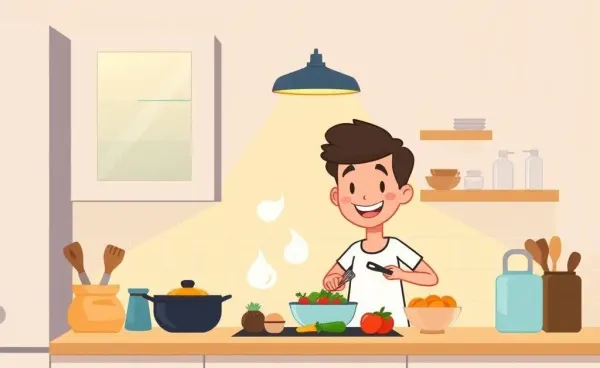 Person cooking in a cozy kitchen setting