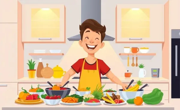 Joyful cooking in a home kitchen