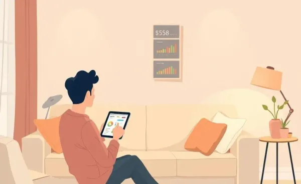 A person considering core investment strategies on a tablet in a cozy setting