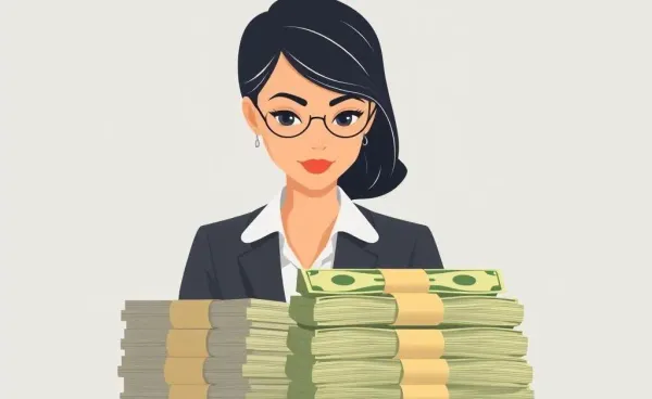 Businesswoman examining money representing stock buybacks