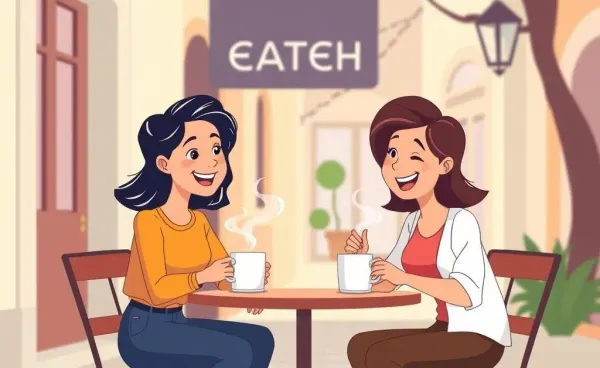 Two people discussing a loan agreement over coffee