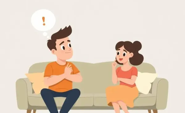 Cartoon of a couple discussing life decisions on a couch