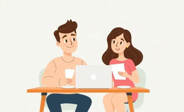 A couple reviewing their finances together at home.