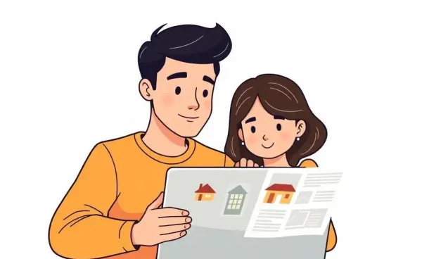 A young couple looking at house listings on a laptop