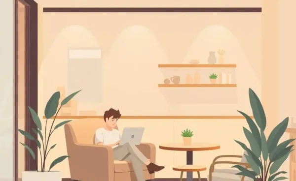 Person using a laptop in a cozy coffee shop setting, symbolizing safe browsing