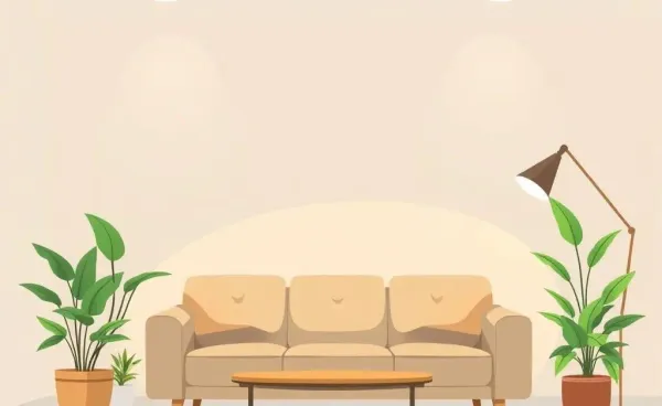 A cozy, decluttered living room with plants and a comfy sofa