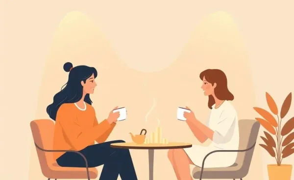 Two friends discussing finance over tea in a cozy setting