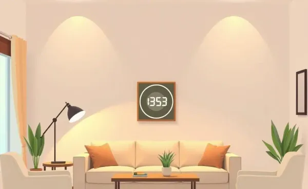 A cozy living room with energy-efficient lighting