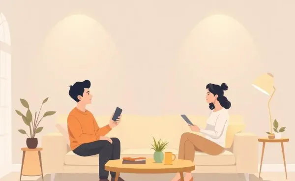 A couple discussing household finances in a cozy setting