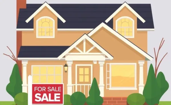 Inviting home with a 'For Sale' sign