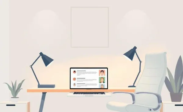 Cozy home office setup with a laptop displaying an online discussion forum