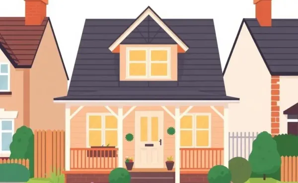 Illustration of a cozy home in a UK neighborhood