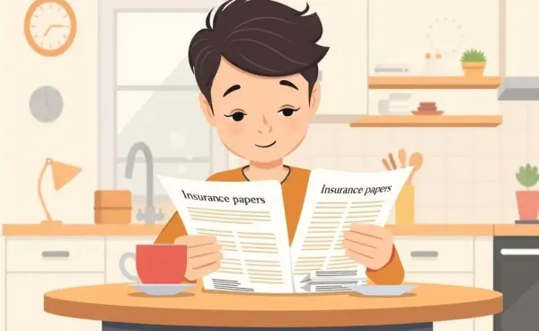 Person reading insurance documents with a cup of tea