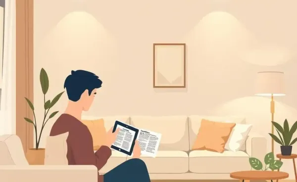 Person reading an investing article on a tablet in a cozy setting