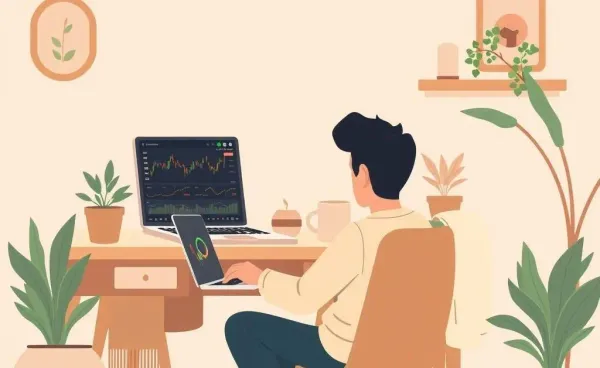 Person looking at stock charts on a laptop in a cozy setting