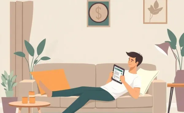 A person reading about investments on a tablet in a cozy living room