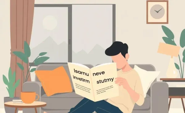 A person sitting in a cozy living room reading about investment strategies
