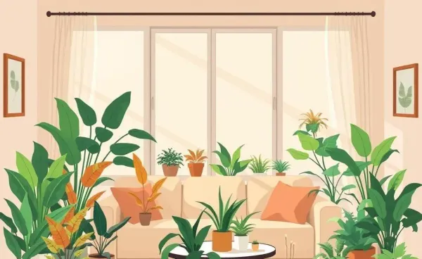 A cozy living room with sunlight and houseplants