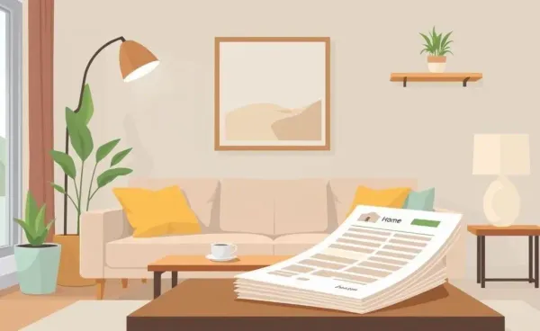 Cozy living room with home-buying documents on the table