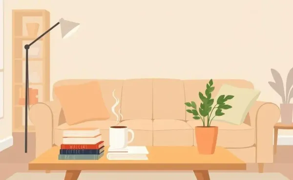 A cozy living room setting illustrating life's imperfect moments