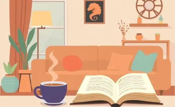 A cozy living room setting with coffee and an open book, symbolizing a relaxed approach to mortgages
