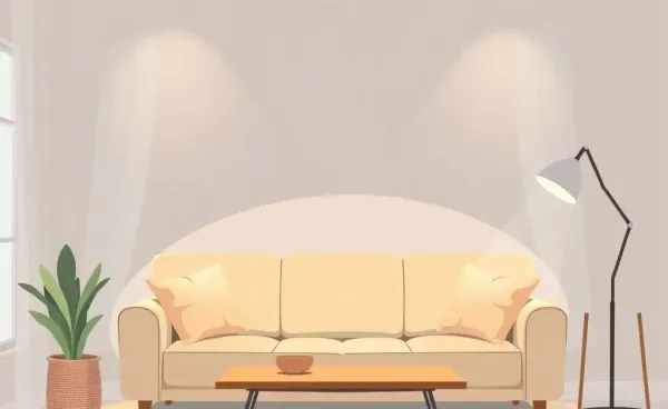 Cozy living room with warm lighting and comfortable seating