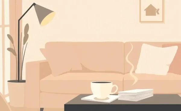 A cozy living room with mortgage documents on the table.