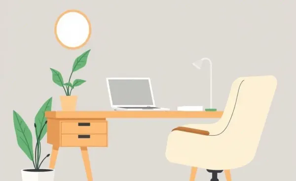 Cozy and modern home office setup with desk and chair.