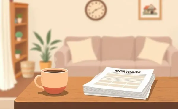 A cozy setup with coffee and mortgage papers on a table