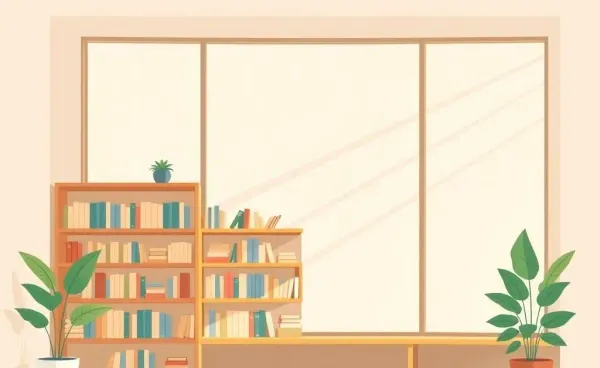 A cozy room with a bookshelf and a big window, creating an inspiring atmosphere for real estate investing
