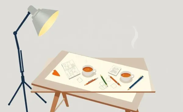 A creative workspace with portfolio items