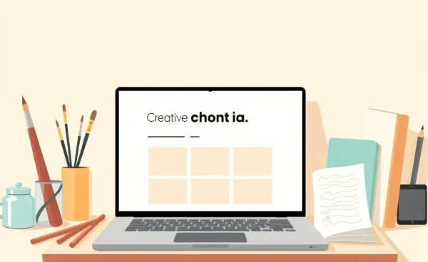 A cozy workspace featuring a laptop with a portfolio site open.
