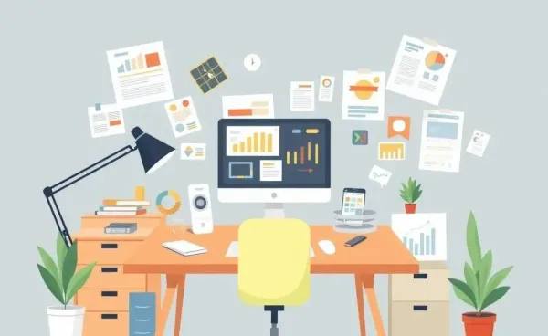 An artistic workspace illustrating a creative portfolio with various graphic designs.