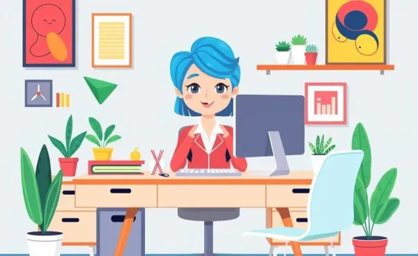 A professional workspace featuring creative hair colors and decorations.